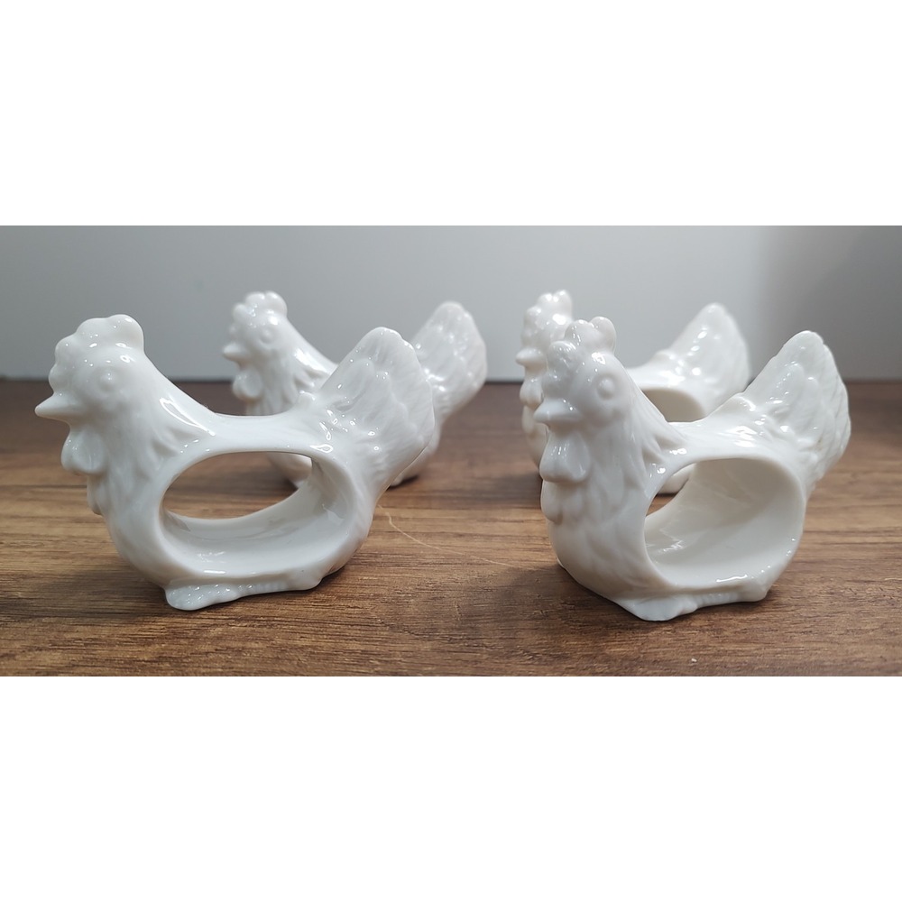Vtg Shafford Ceramic White Chicken Napkins Rings Ceramic Japan Hen Rooster B11